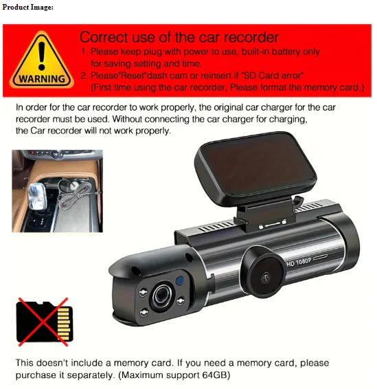 Mozilux-360° Dual Lens Dash Cam – Full HD Autokamera mit Nachtsicht &amp; Innenraumaufnahme 