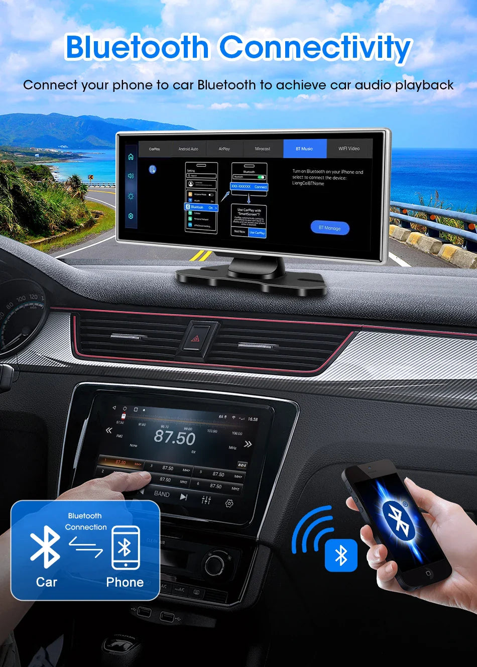 Dashcam 4K Auto mit kabellosem Carplay