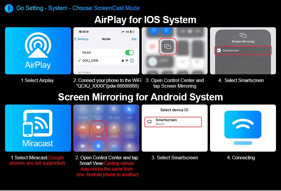 Dashcam 4K Auto mit kabellosem Carplay