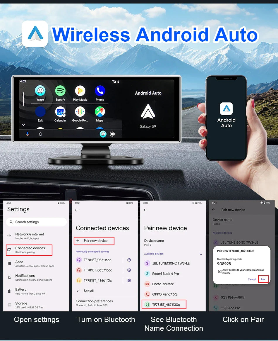 Dashcam 4K Auto mit kabellosem Carplay