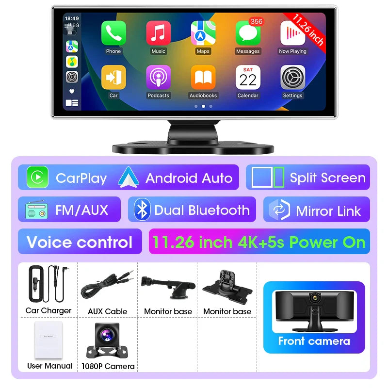 Dashcam 4K Auto mit kabellosem Carplay