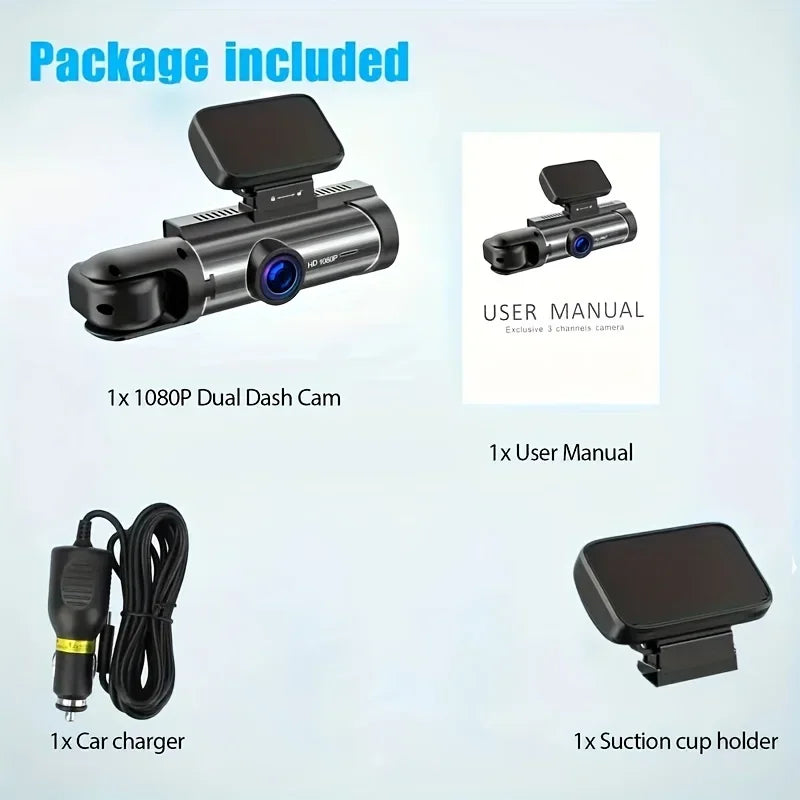 Mozilux-360° Dual Lens Dash Cam – Full HD Autokamera mit Nachtsicht &amp; Innenraumaufnahme 