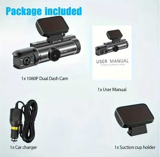 Mozilux-360° Dual Lens Dash Cam – Full HD Autokamera mit Nachtsicht &amp; Innenraumaufnahme 