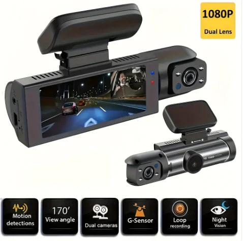 Mozilux-360° Dual Lens Dash Cam – Full HD Autokamera mit Nachtsicht &amp; Innenraumaufnahme 